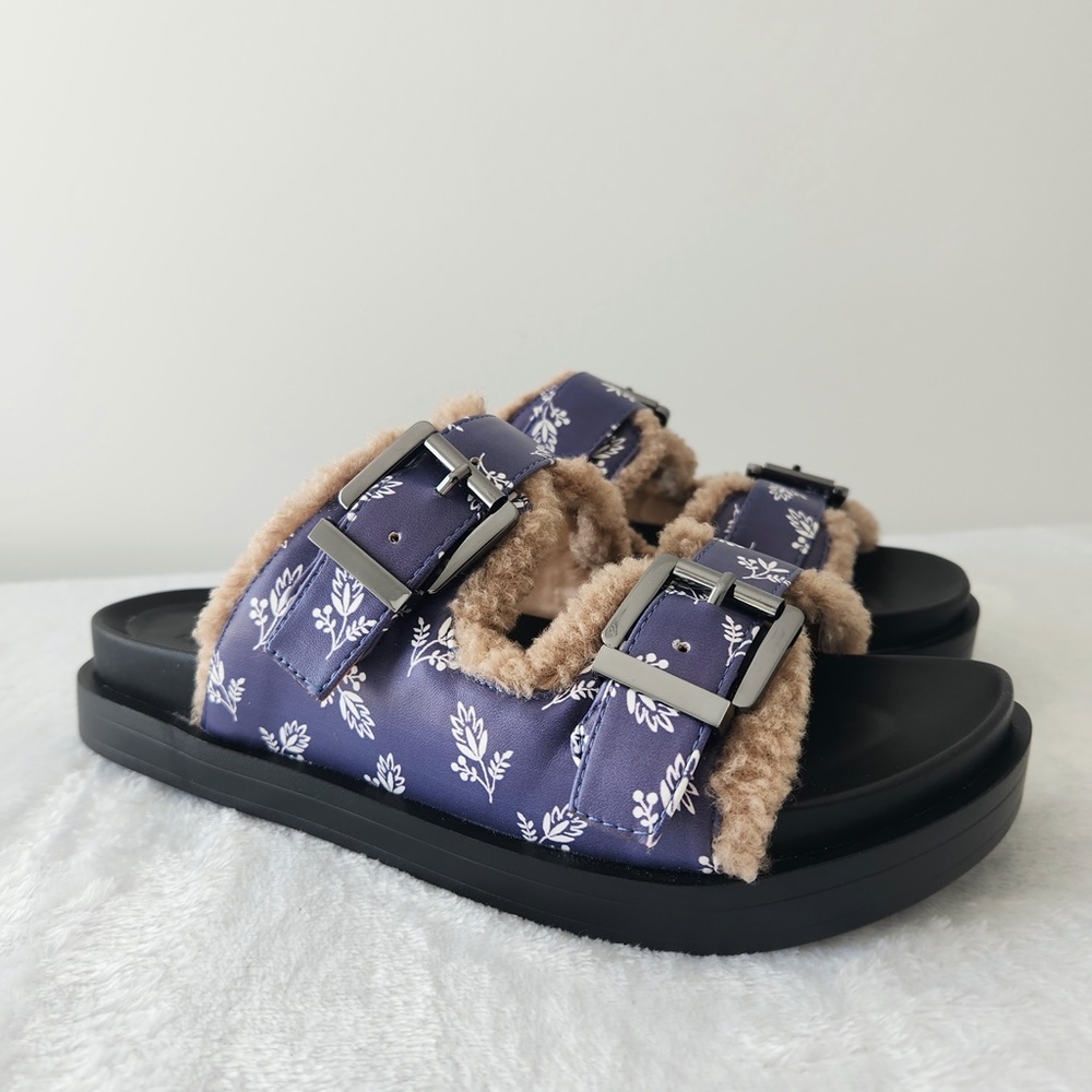 Aerosoles Laura Ashley Olivia Slides Floral Shearling Fur‎ Platform Sandals 7.5 - Picture 7 of 12